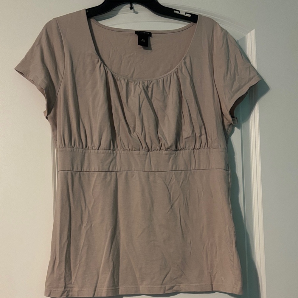 Ann Taylor Taupe Short Sleeve Detailed Blouse